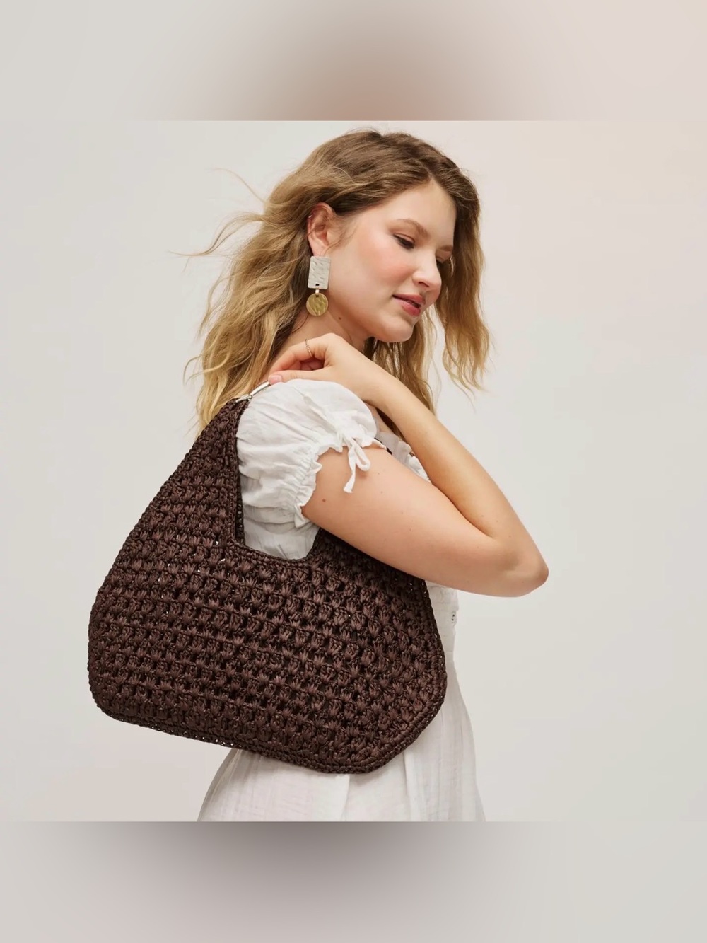 Urban Expressions Chocolate Iris Hobo Woven Tote Bag - Picture 3 of 9